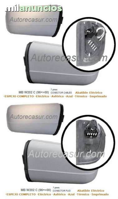 El/éctrico Asf/érico Azul T/érmico Imprimado Abatible 7 pines CONECTOR FIJO ESPEJO RETROVISOR COMPLETO Derecho MB W202 C 96=00