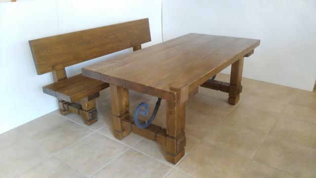 MIL ANUNCIOS.COM - Mesa y banco con respaldo rusticos