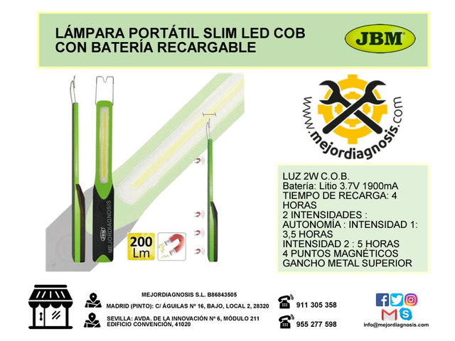 L/ÁMPARA LINTERNA LED PORT/ÁTIL ULTRAFINA TALLER MEC/ÁNICO COB LED SLIM BATER/ÍA DE LITIO RECARGABLE