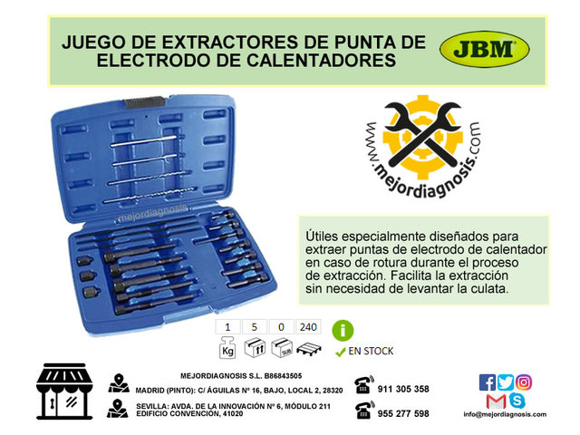 JBM 52815 Juego de extractores de punta de electrodo de calentadores azul