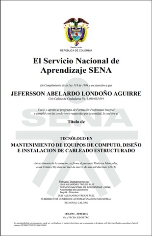 Resultado de imagen para TITULO SENA DE MANTENIMIENTO DE COMPUTADORES