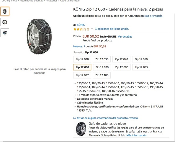 2 piezas K/ÖNIG CB-12 070 Cadenas para la nieve