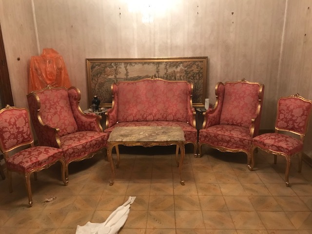 Silla lateral francés Luis Verde Floral Estilo Antiguo Crema Dormitorio Comedor