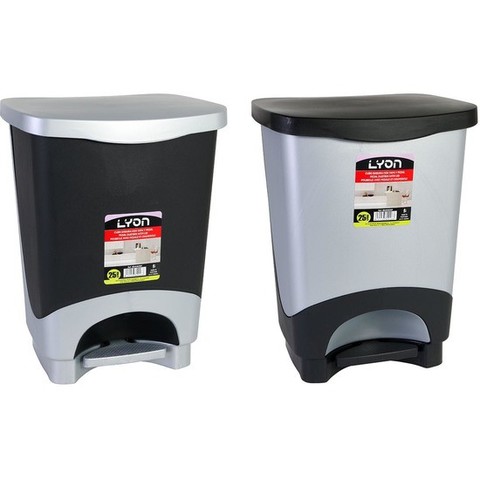 CUBO BASURA C//TAPA Y C//PEDAL 10L LYON PLATA//NEGRO SURTIDOS