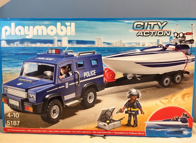 coche policia con lancha playmobil carrefour