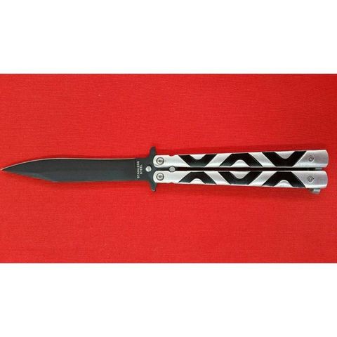 THIRD Navaja de Abanico K2805RDT Hoja de Acero 420 Negra de 12,6 cm con Corte anodizado en Rojo Mango de Acero INOX y Aluminio Rojo con tridente Negro