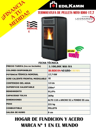 Milanuncios - Edilkamin hidroestufa 17,7 kW pellets